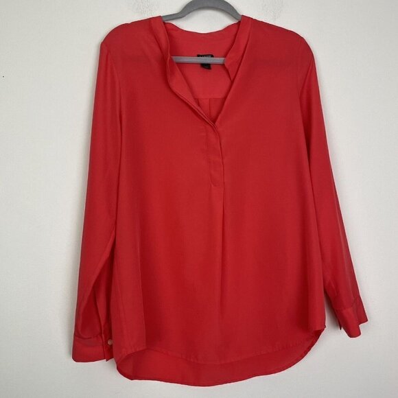 J.Crew Factory Woman’s Coral Long Sleeve 1/4 Button Down Shirt Size Medium - Picture 1 of 6